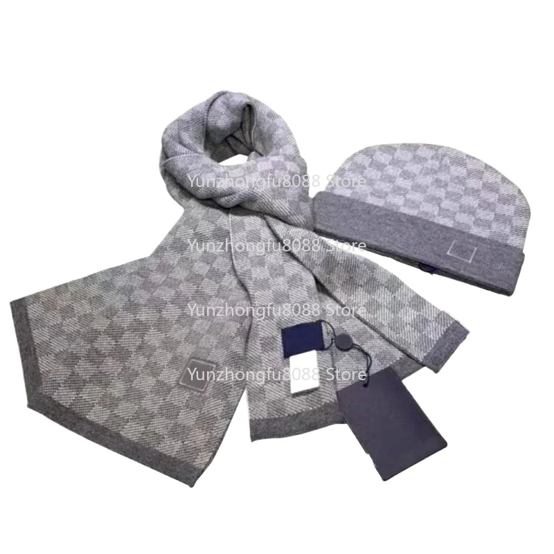 

Winter Jacquard Heat Transfer Printed Beanie Hat Set Men's and Women's Skateboard Alphabet Wool Black Scarf Hat Gloves
