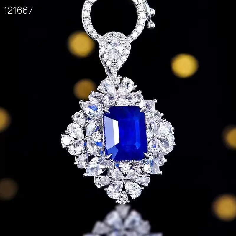 18k Yellow Gold 2.45 Carat Sri Lanka Natural Royal Sapphire Sapphire Pendant GRC Certificate Fashion Wedding Jewelry