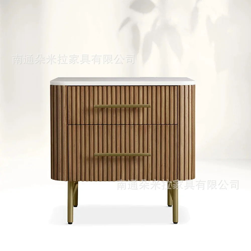 

American bedroom solid wood bedside table natural marble oak bedside table factory direct sales