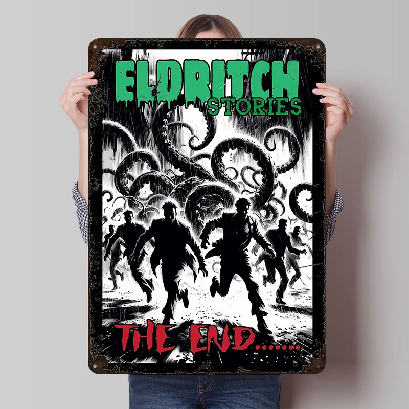 Cosmic Horror Eldritch Stories The End Printing Poster Customized Retro Wall Art Vintage Metal Signs for Room Decoration Gaming