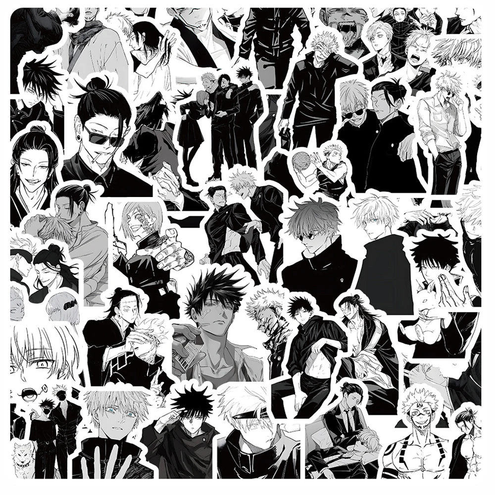 

10/30/60PCS Black White Jujutsu Kaisen Anime Stickers for Laptop Suitcase Laptop Phone Stationery Cool Manga Kids Sticker Gifts