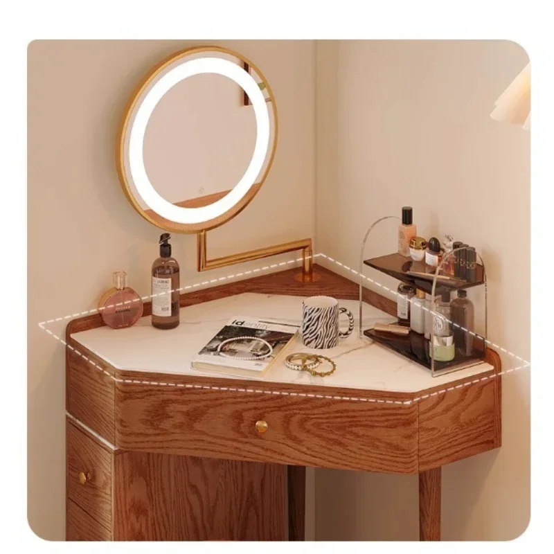 Small apartment bedroom corner small desk, bedside small wall corner solid wood triangle makeup table mirror