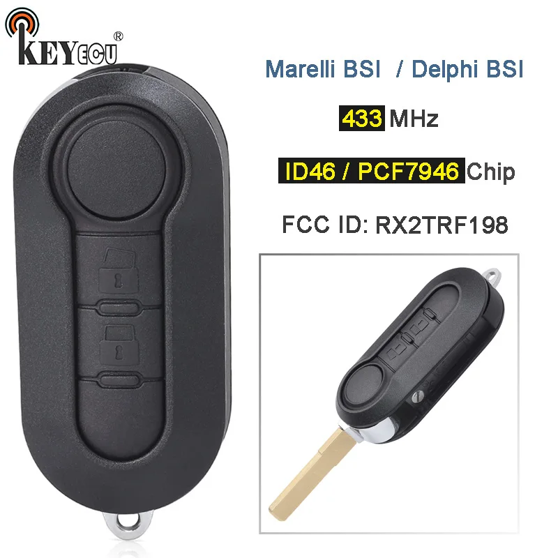 

KEYECU 433MHz ID46 Chip RX2TRF198 Flip Remote Car Key Fob 2 Button for Fiat 500L MPV Ducato for Citroen Jumper for Peugeot Boxer