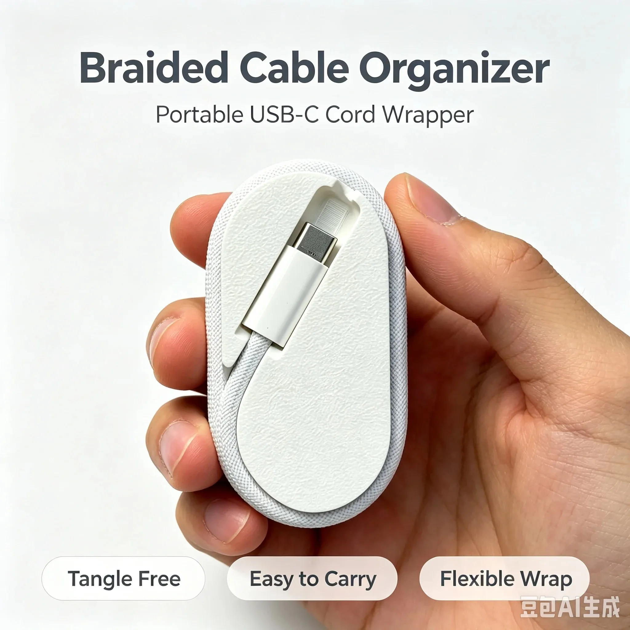 2M Braided Type-C Fast Charging Cable Portable Wrap Holder Cord Organizer for Desktop Travel Cable Arrangement