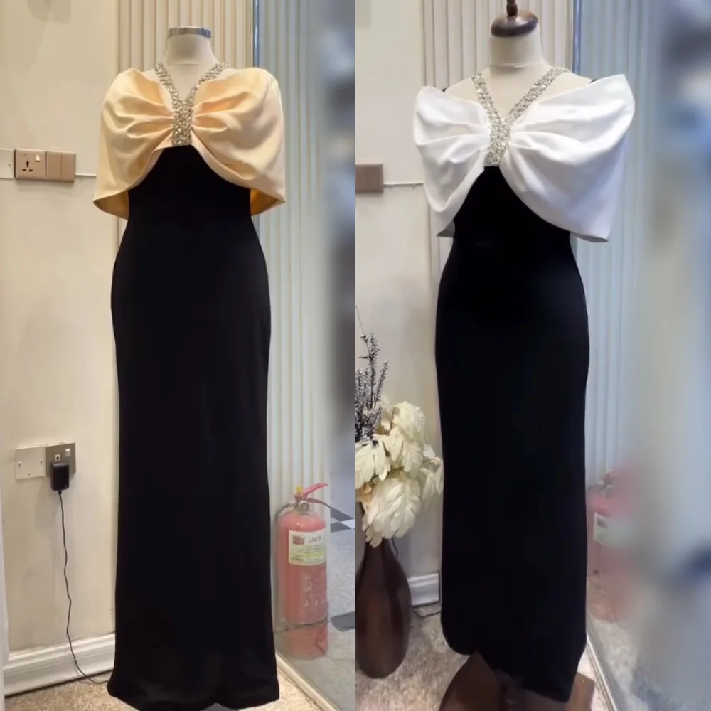 

Customized Jersey Rhinestone Chic Off-the-shoulder Straight Bespoke Occasion Long Dresses High Quality Evening Elegant Party