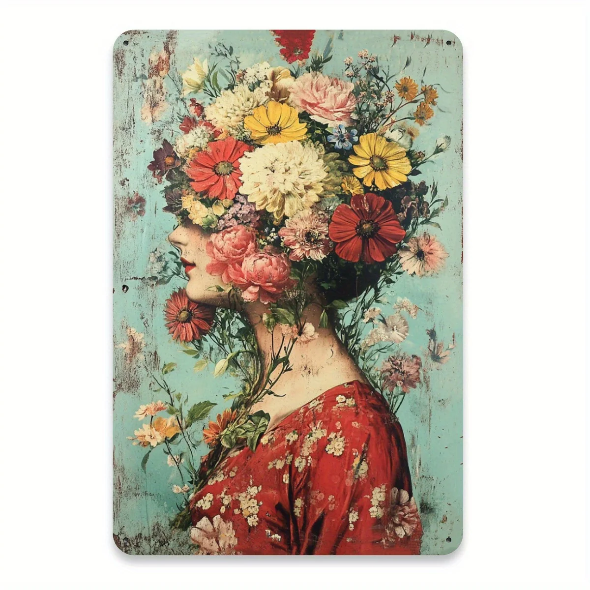 （2D Tin painting）Panneau métallique Vintage en étain pour femme, jardin Floral, gravure sur feuille de fer, Art mural pour la