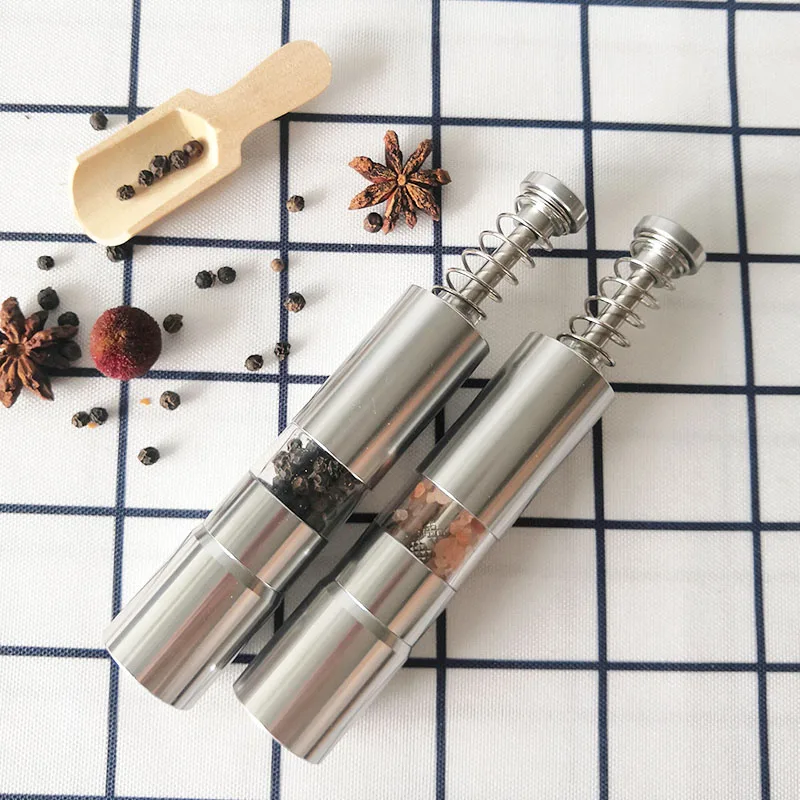 Factory Made Small MOQ Stainless Steel Thumb Pepper Mill One Hand Salt and Pepper Grinder