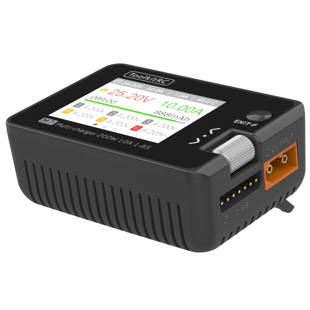 ToolkitRC M7 200W 10A DC Balance Charger Discharger for 1-6S Lipo Battery With Voltage Servo Checker ESC Tester Receiver LCD IPS