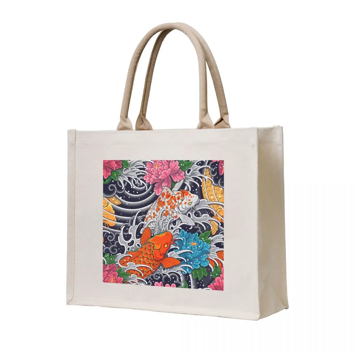 

Koi Fish and Floral Pattern Tote Bag large tote bag Women bags Gift bag shopping bags foldable