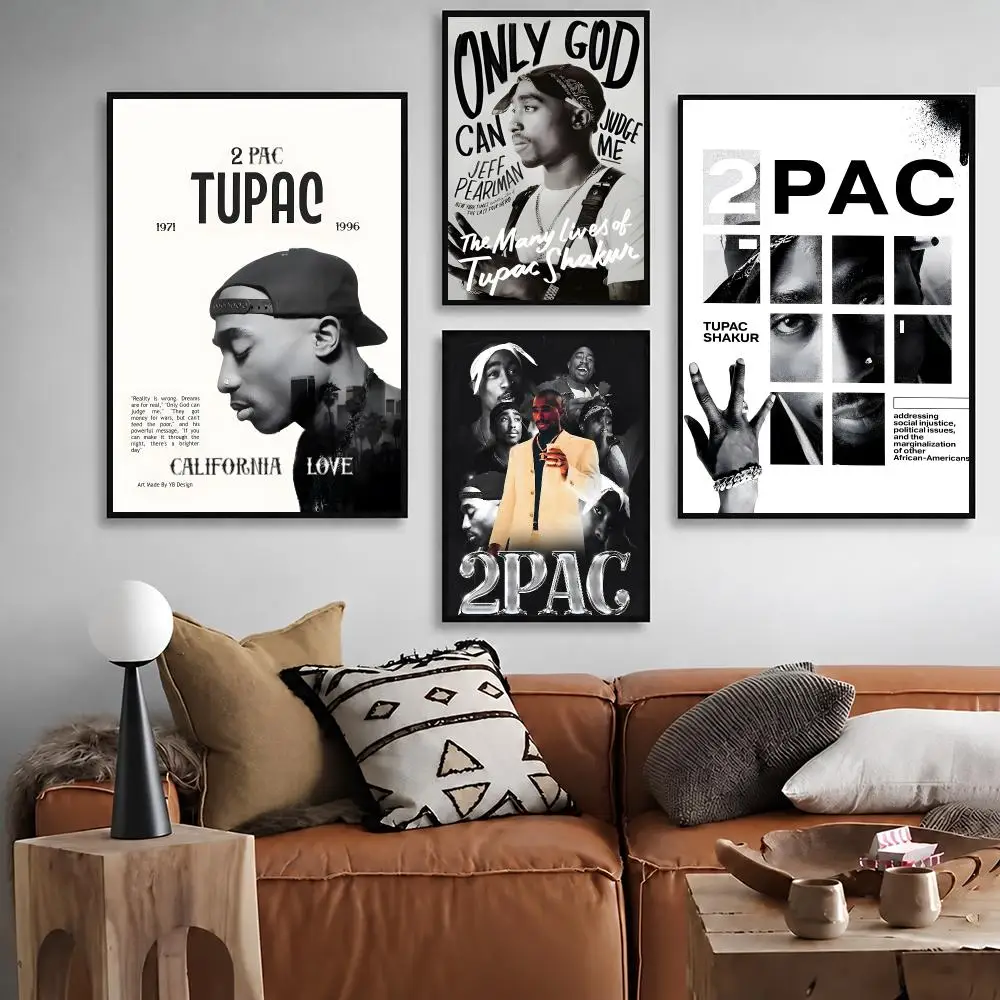 Rapper Tupac Shakur Poster Waterproof Peel‑and‑Stick Wall Sticker, Art Print for Bar Cafe Living Room