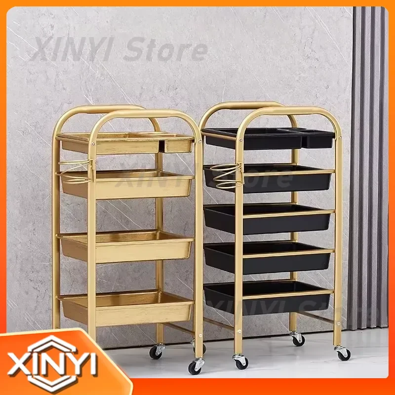 Beauty and Hair Organizer Cart with Wheels for Retro Barbershop Multi-layer Large Capacity Salon Cart for Hair Dyeing Tools