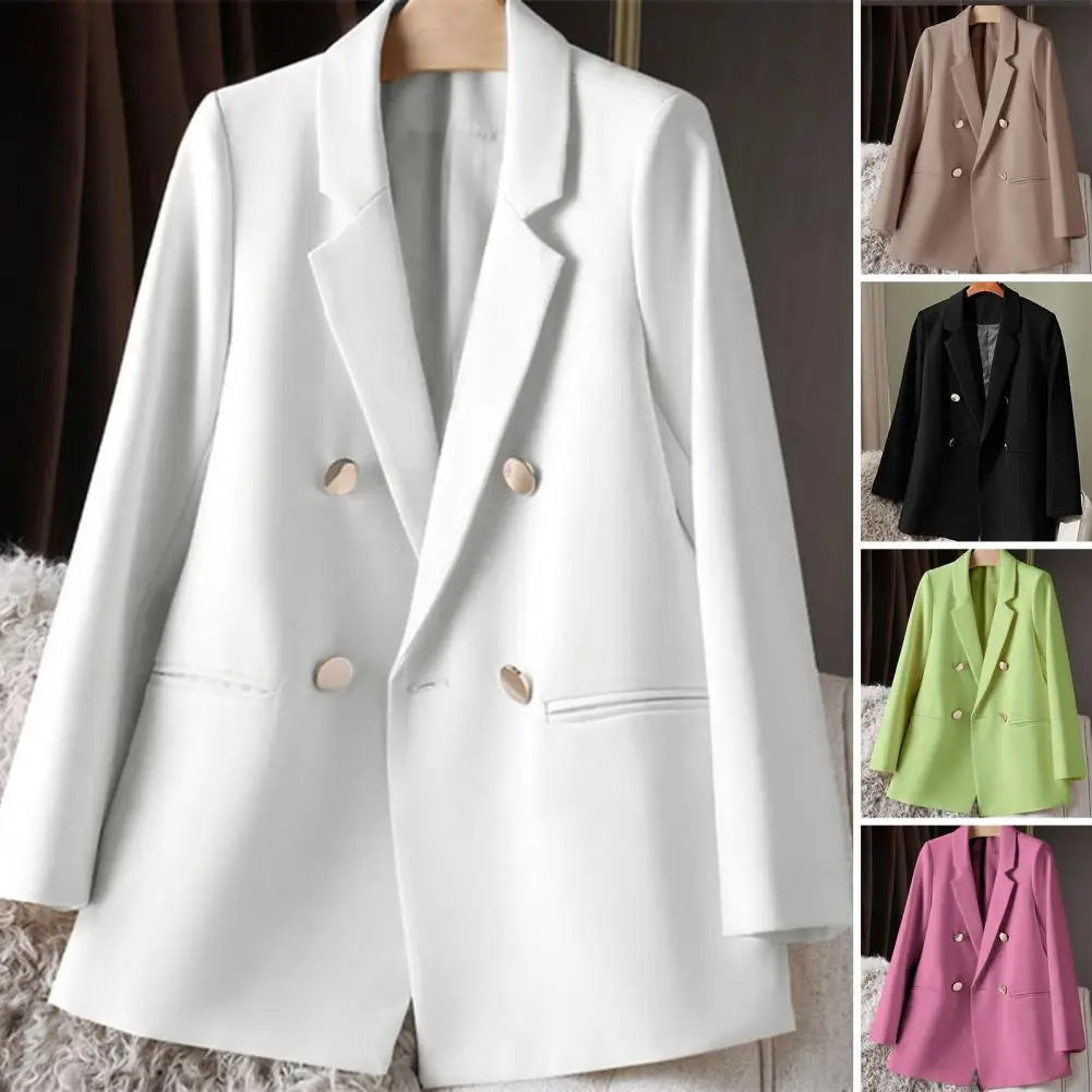 Women Suit Coat Professional Women's Double-breasted Suit Coat for Business Casual Office Wear Formal Lapel Jacket with Long