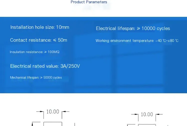 10 Stück, 10-mm-Loch, DS-450 DS-451 Taster, runder Kopf, selbstrückstellend, selbstverriegelnd, Mikro-Taster. – Detail 3