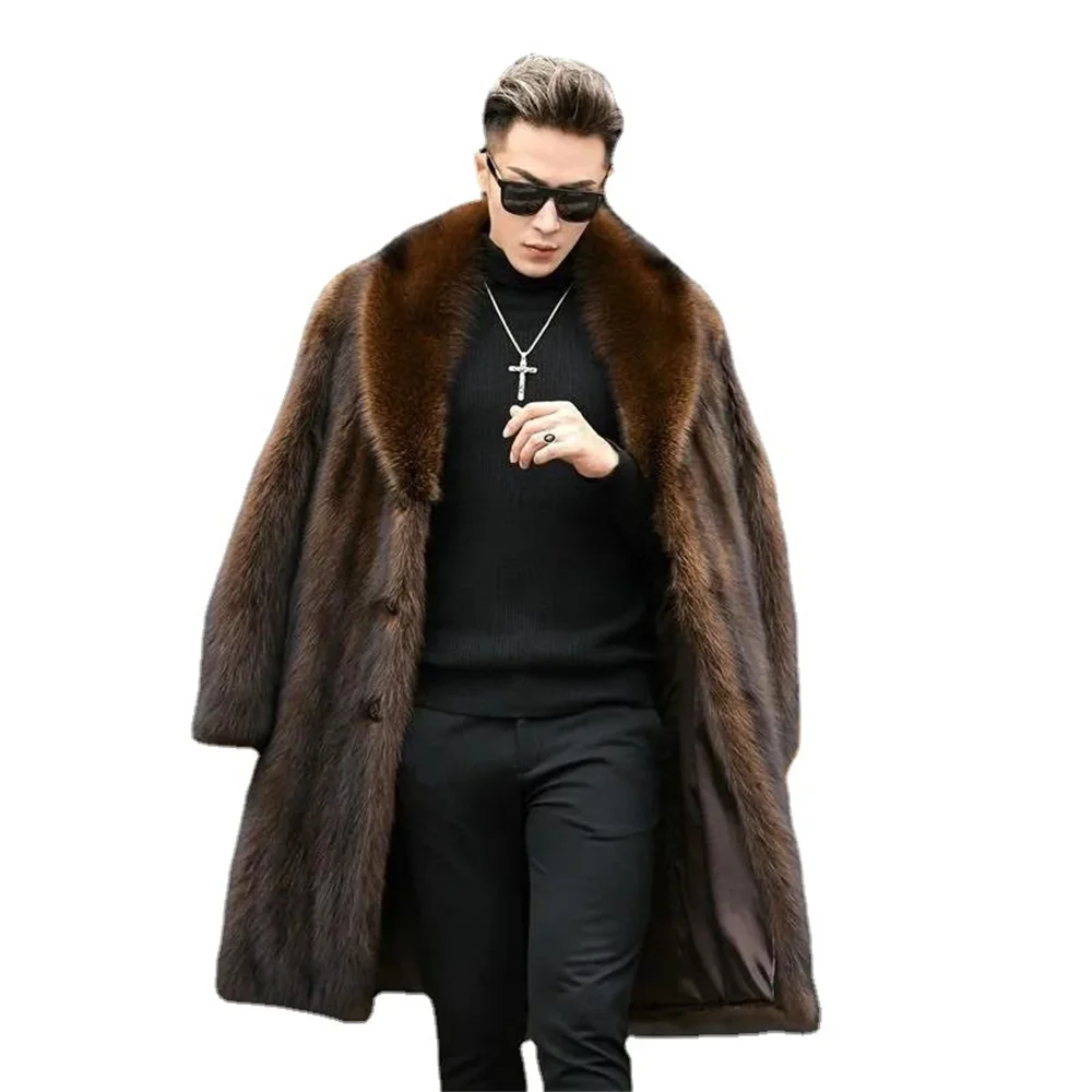 2 Colors 9XL Winter Warm Loose Overcoat Plus Size Open Stitch Plush Coat Men Faux Mink Fur Cardigan Thicken Long Trench