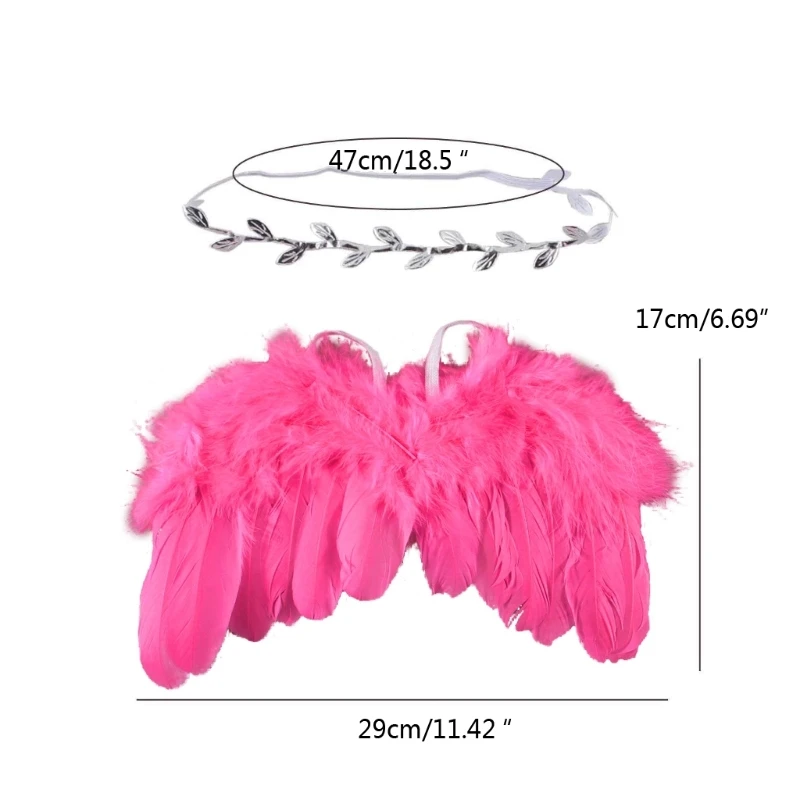 Angel Feathers Wings Photo Props with Leaves Headband White Infant Angel Wing Hairband Photography Props Costume Infant