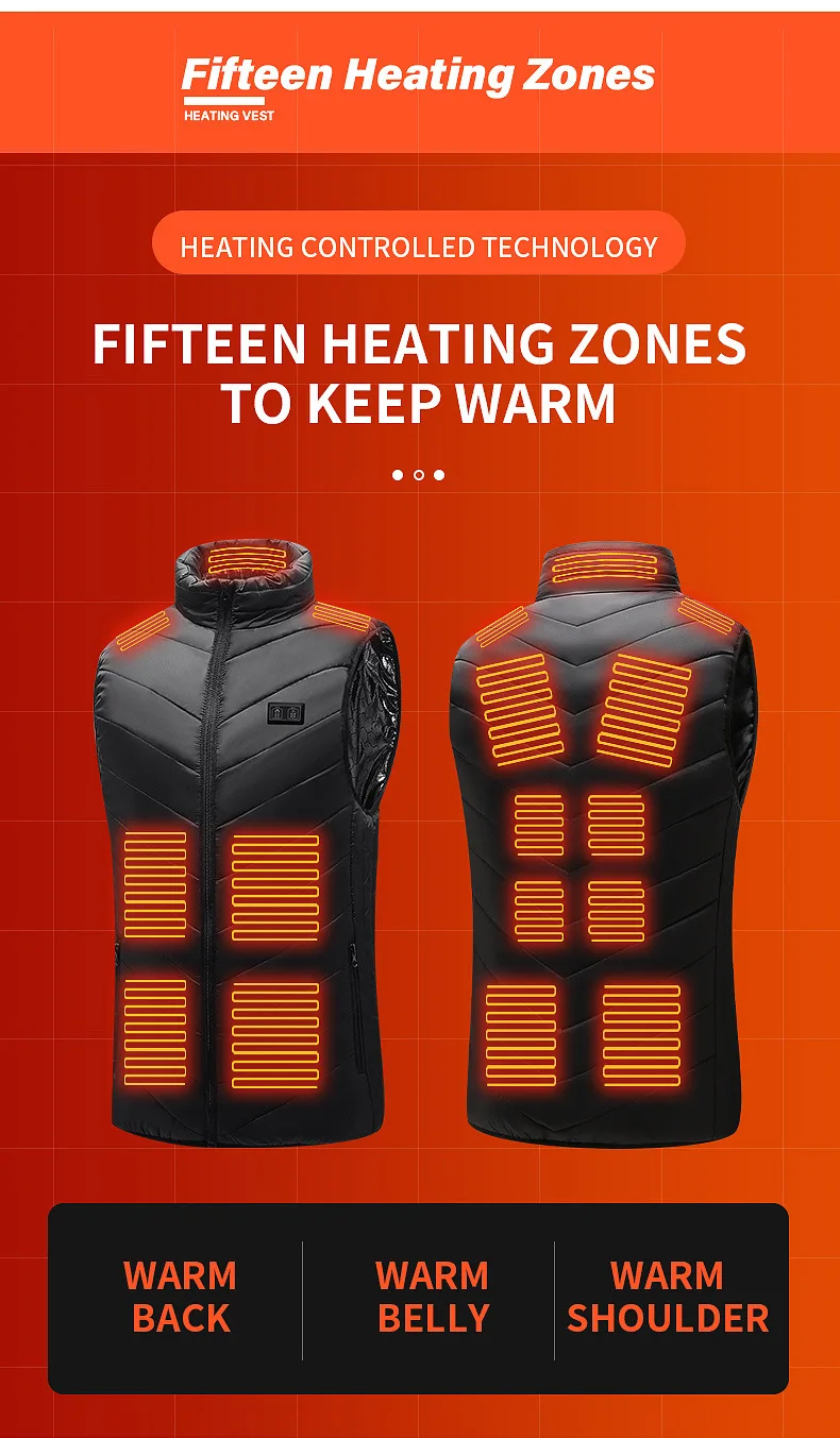 21Areas Self Heated jacket Heating Vest Men's Thermal Women's USB Heated Vest Warm Clothing Fishing Camping Washable Winter Man