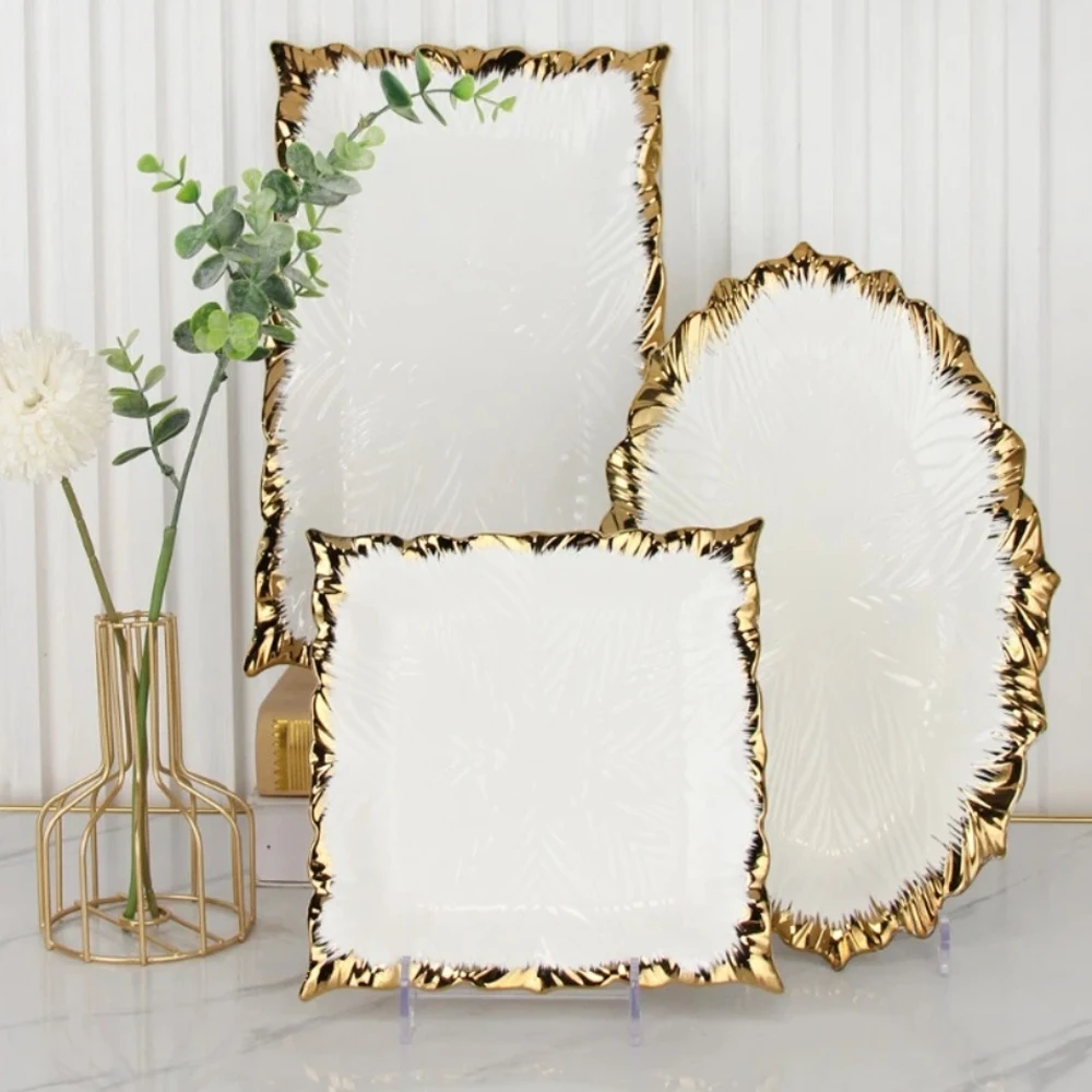 Golden Edged Ceramic Dining Plate Western Steak Plate Sushi Plates Dessert Bowl Sashimi Plates Fruit Dish Salad Bowl Soup Bowls