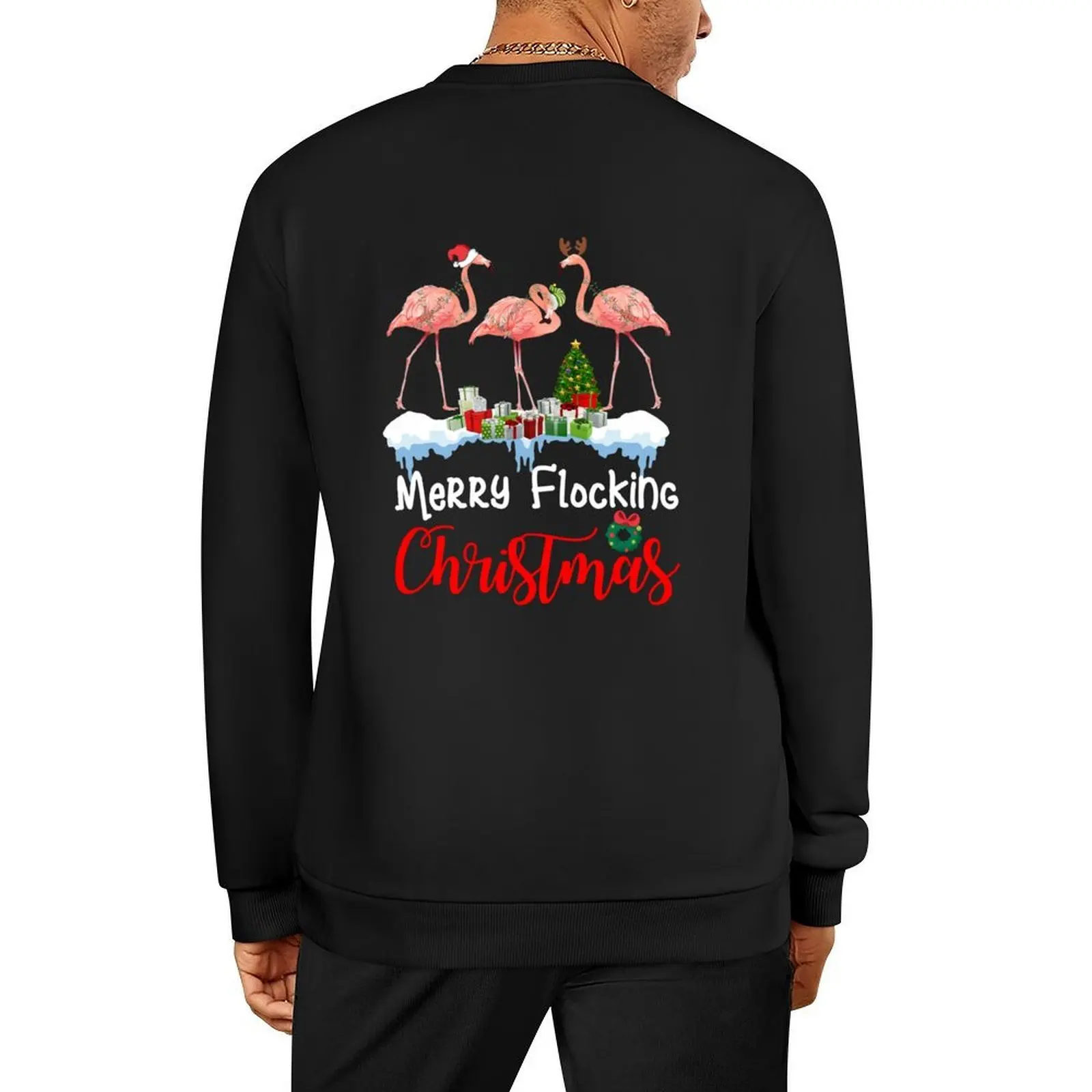 

Merry Flocking Christmas Pink Santa Hat Flamingo Pullover tracksuits men's sweat-shirt set men's coat new sweatshirt