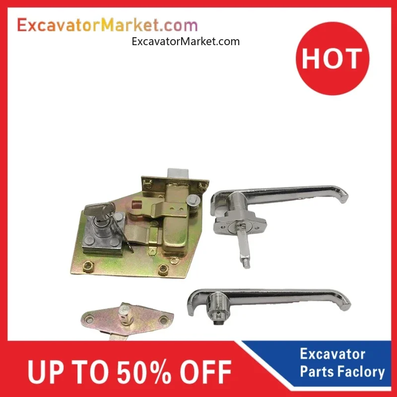 For Kato excavator accessories HD700 new cab door lock assembly internal and external handle lock block elastic lock cylinder