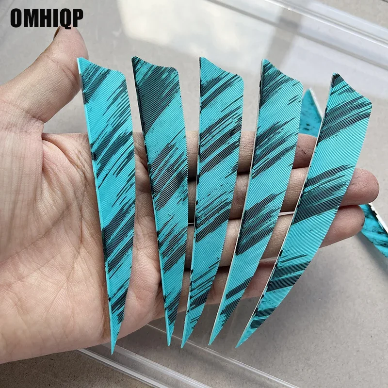 

50Pcs 4inch Right Wing Shield Cut Arrow Feather Natural Turkey Flectes Lake Blue Ink Design Fletching Archery Accessories