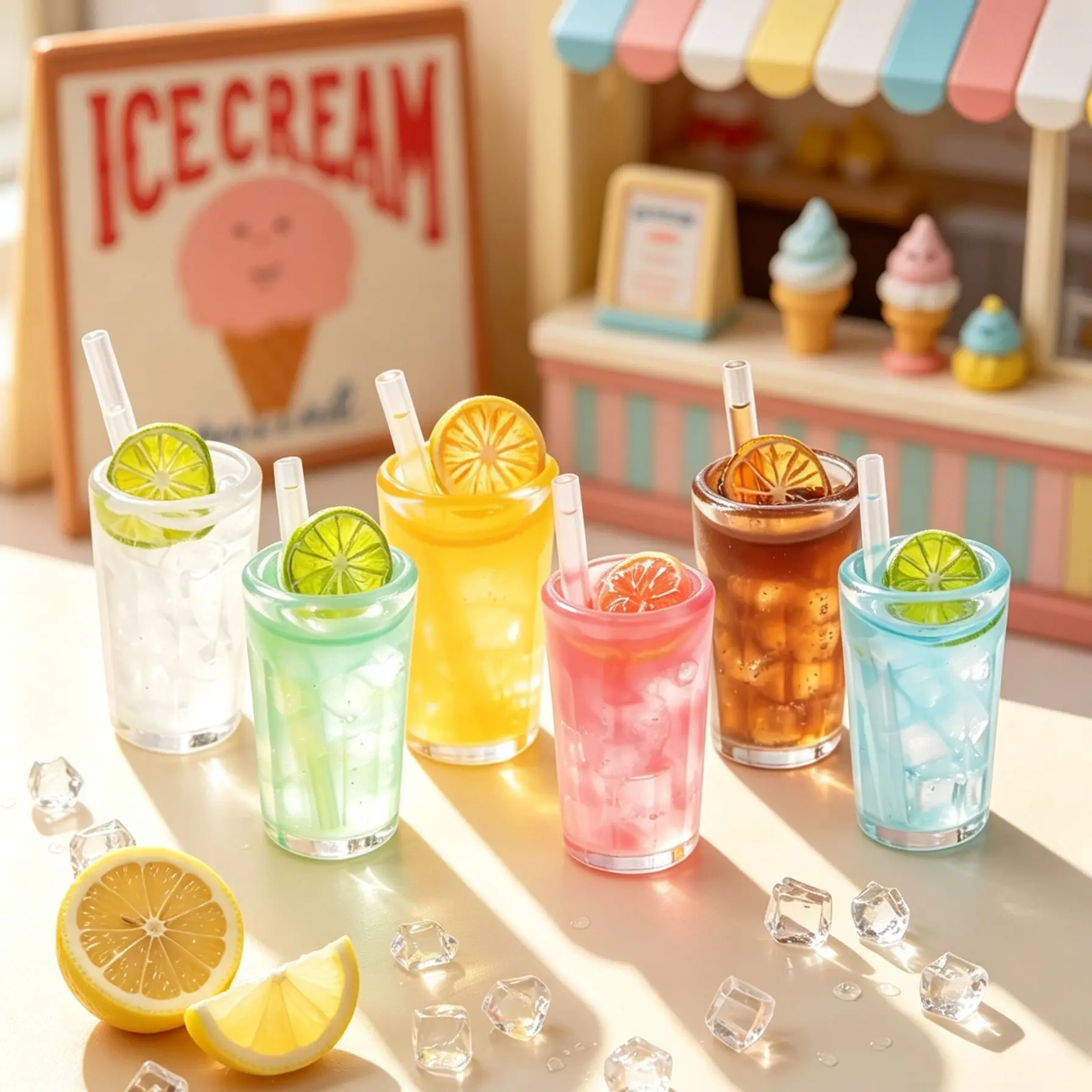 3pcs Mini Lemonade Coffee Table Drink Model Summer Drink Miniature Scene DIY Resin Accessory Model Decoration Desktop Ornament