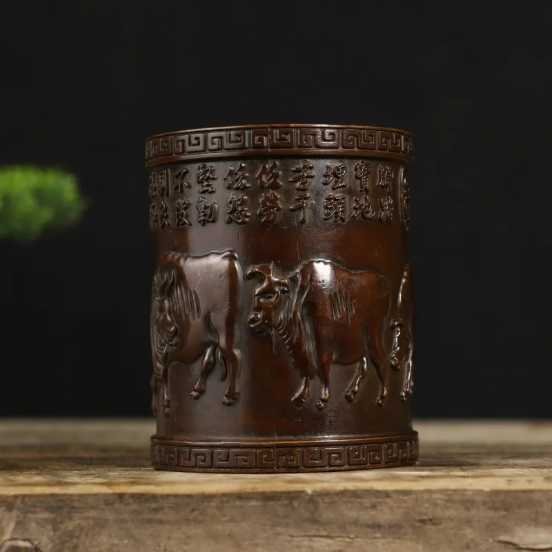 

Pure Copper Five Bulls Pen Holder Study Room Ornament Office Study Room Preferred Gift Item Scholar's Collection Item