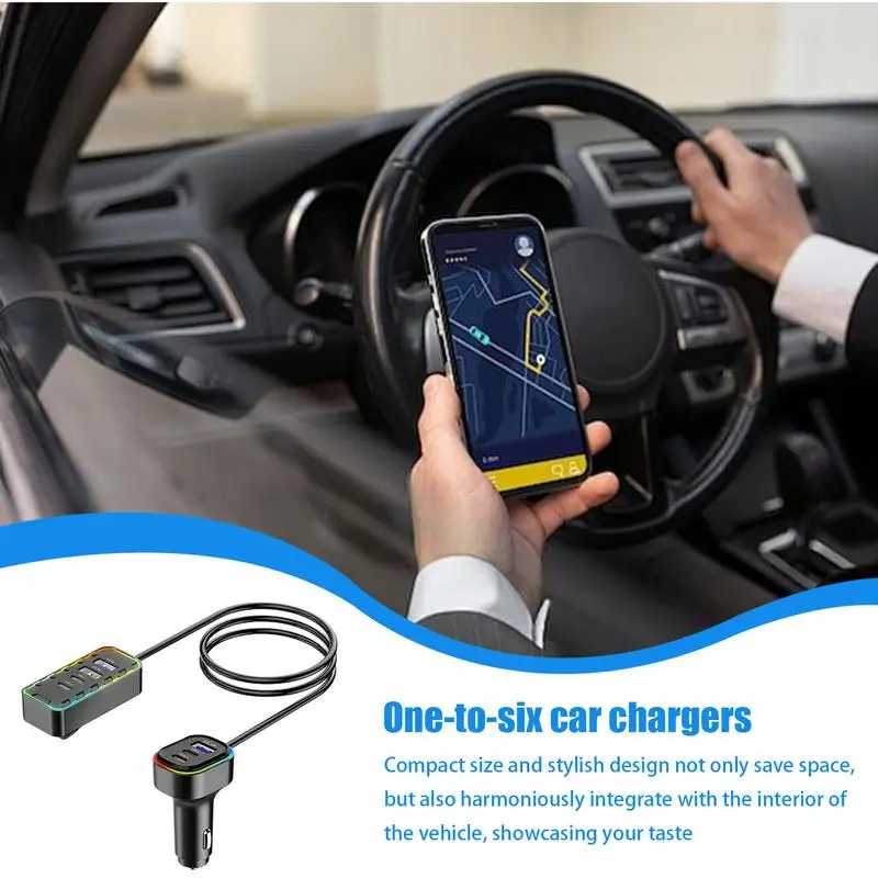 

Car Adapter with USB Ports Multiple Port Plug And Play Charger Adapter Multipurpose Heatproof Phone Charger Stylish Auto Adapter