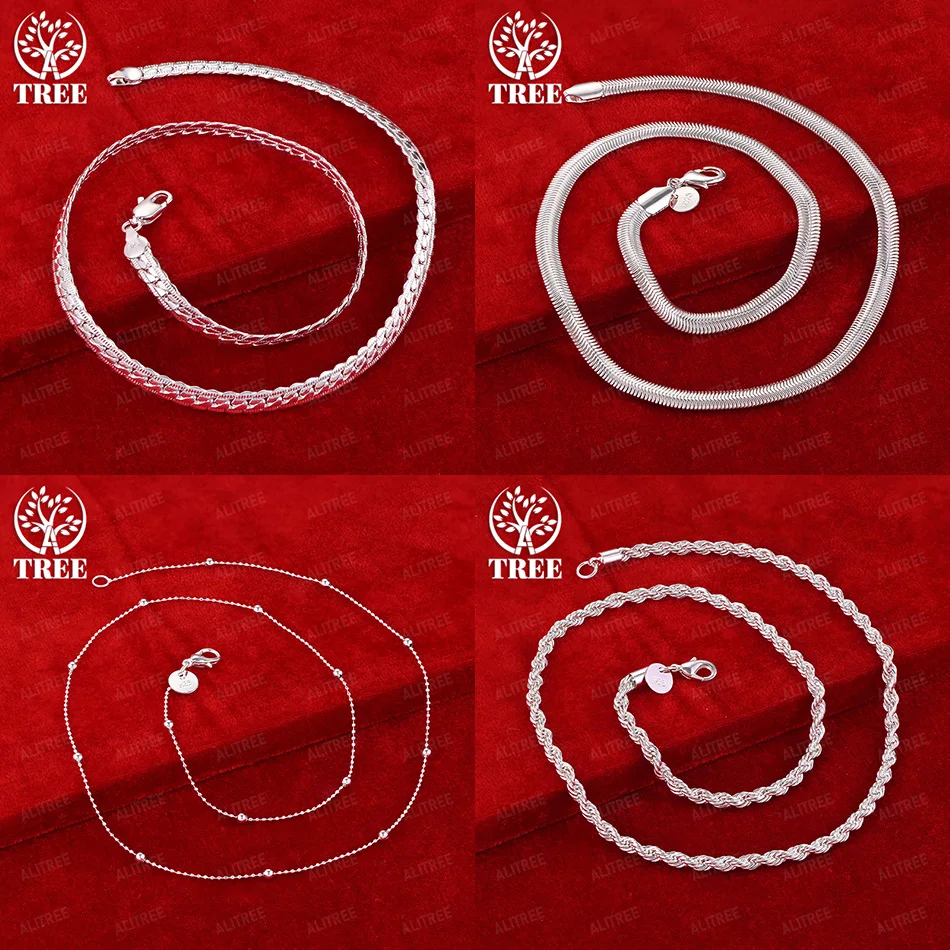 

925 Sterling Silver Twisted Rope Bead Chain Flat Side Chain 40-60cm Necklace Women's Party Christmas Fashion Jewelry Accessories