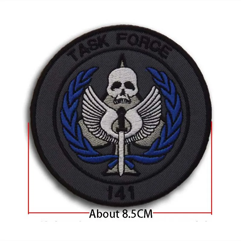 Geistergesichtsmaske, Totenkopf, Task Force 141, Taktisches Emblem, Kleidungsapplikation, Stickerei-Patch, Militärrucksack-Armband, Moral-Abzeichen – Detail 3