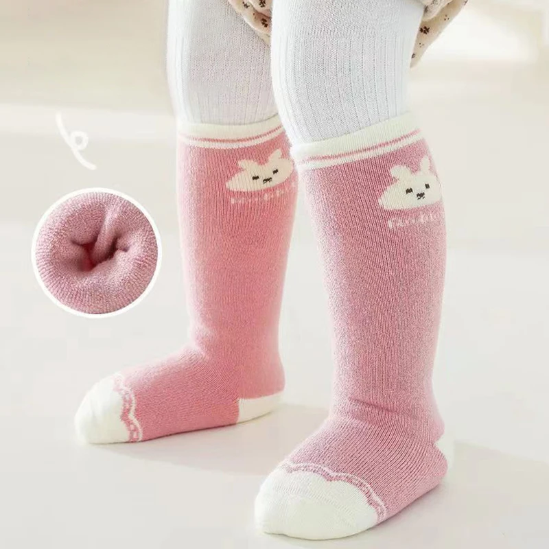 Thick Velvet Baby Long Stockings Winter Children Plush Sock Cartoon Print Kids Knee High Socks 0-3Year Boys Girls Warm Footwear