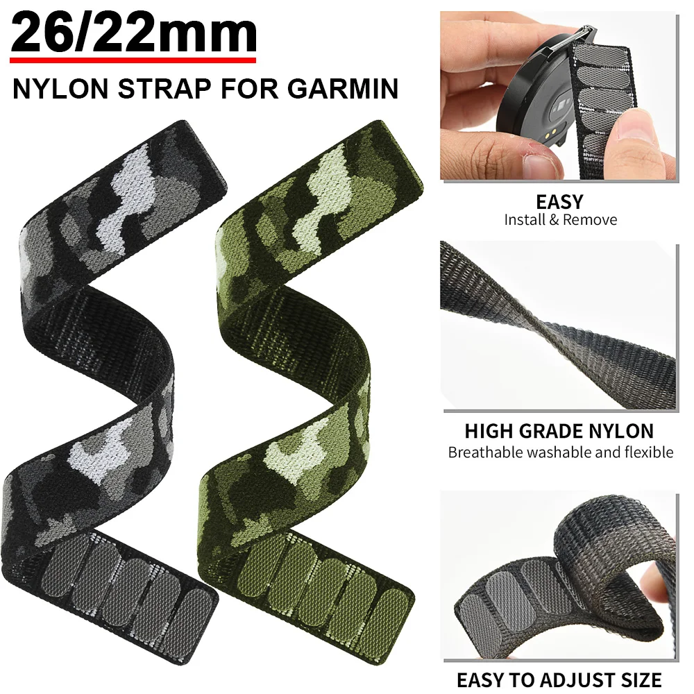 22mm 26mm Nylon Watch Strap For Garmin Fenix 8 Pro 8 E 7X/Instinct 2X/Forerunner 970 965 955/Tactix 8 7/Enduro 3 2 Watch Bands