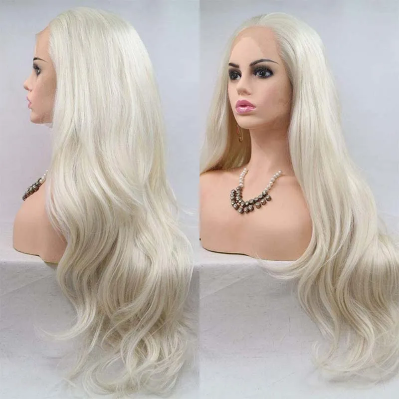 Websterwigs Side Part Body Wave Long Lace Front Fiber Hair Wig Golden Color Synthetic Hair Baby Hair Daily Glueles Wear Wig