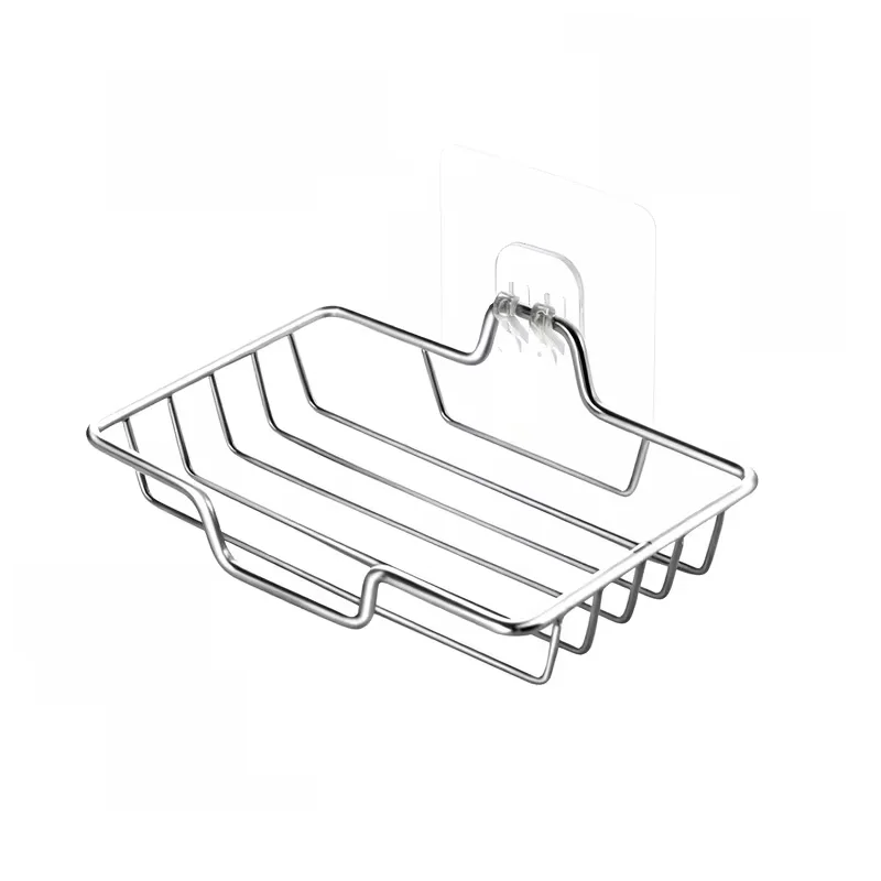Multi-Purpose under Sink Organizer Silvery Stainless Steel Soap Dish Wall Mounted No Drill Soap Holder with Drainage 1/2/3pcs Se