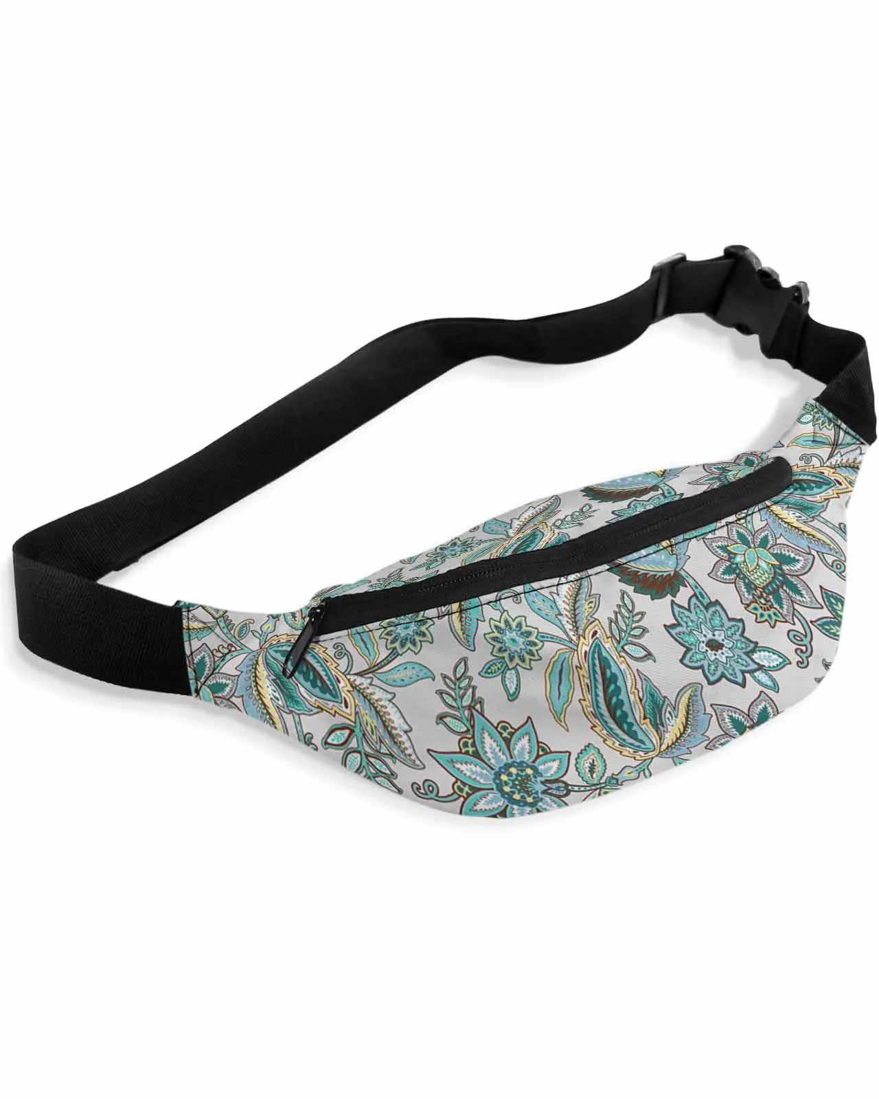 Leaves With Retro Patterns In Turquoise ColorWaist Bags for Women Man Travel Shoulder Crossbody Chest Bags Waterproof Fanny Pack