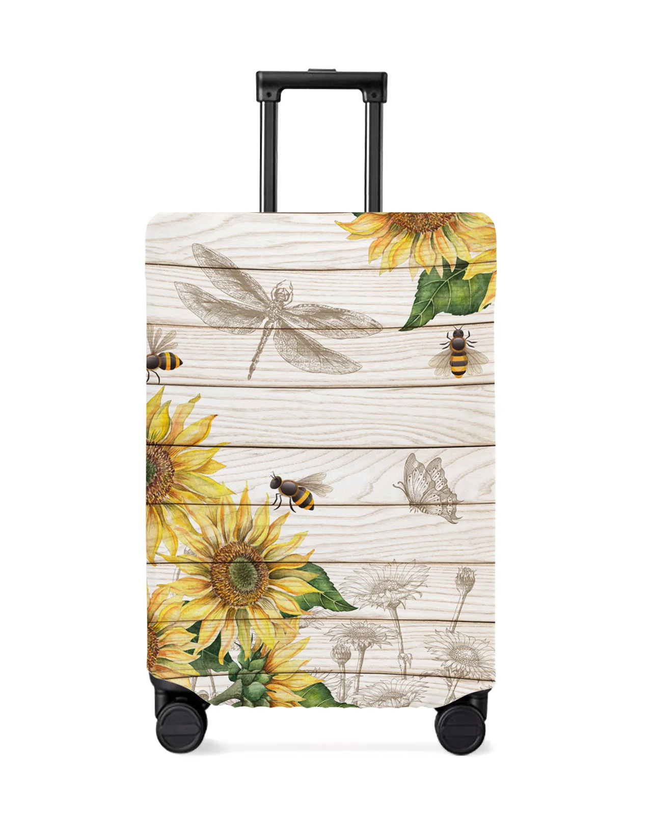 Sunflower Bee Butterfly Wood Texture Travel Luggage Cover Elastic Baggage Cover Suitcase Case Dust Cover Travel Accessories