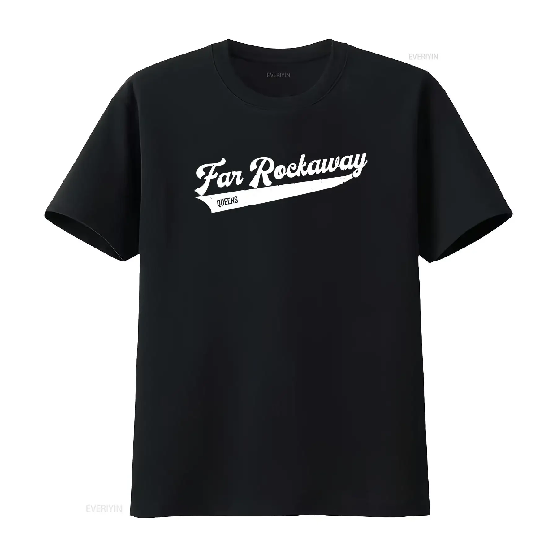 Far Rockaway Queens NYC Typographic Distressed Design T Shirt vintage Washed Stylish fashion Slightly Top For Everyday Wear
