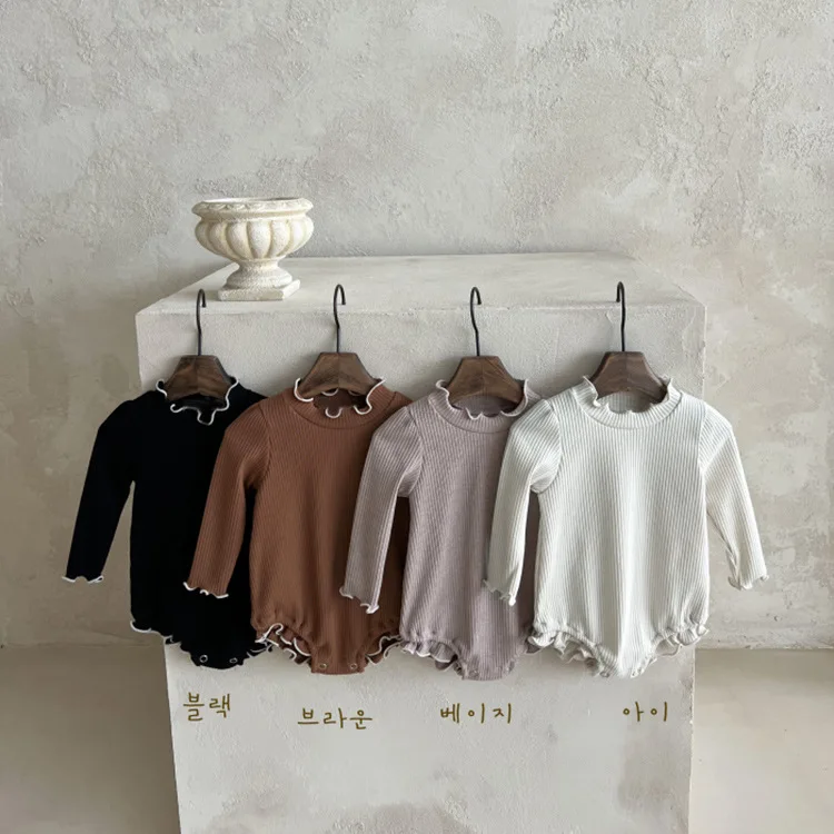 

2026 весенние комбинезоны для маленьких девочек, комбинезоны с рюшами и воротником для новошенных девочек, однотонные детские боди для маленьких девочек, комбинезоны