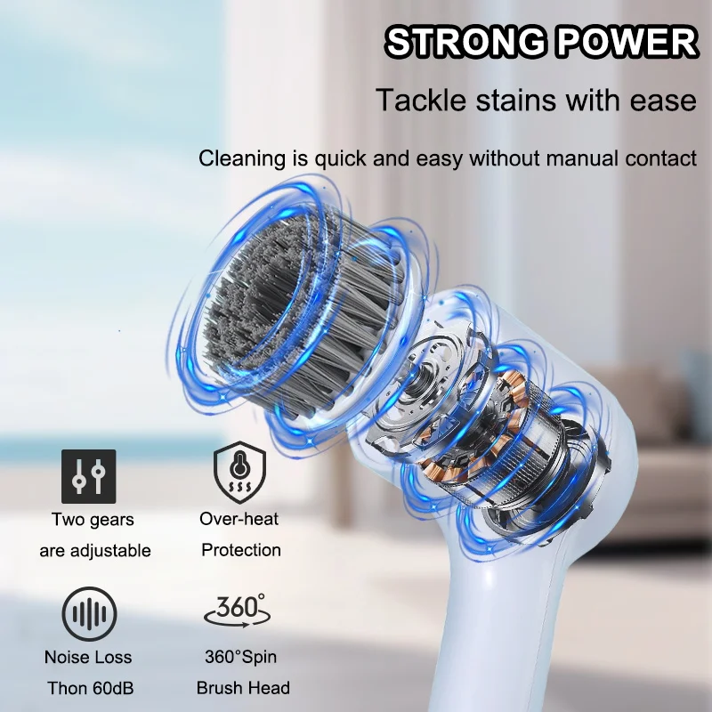 USB Electric Rotary Scrubber Cleaning Brush,With 5 Brush Head Electric cleaning brush,For ,Kitchen,Bathtub Tile Scrubber