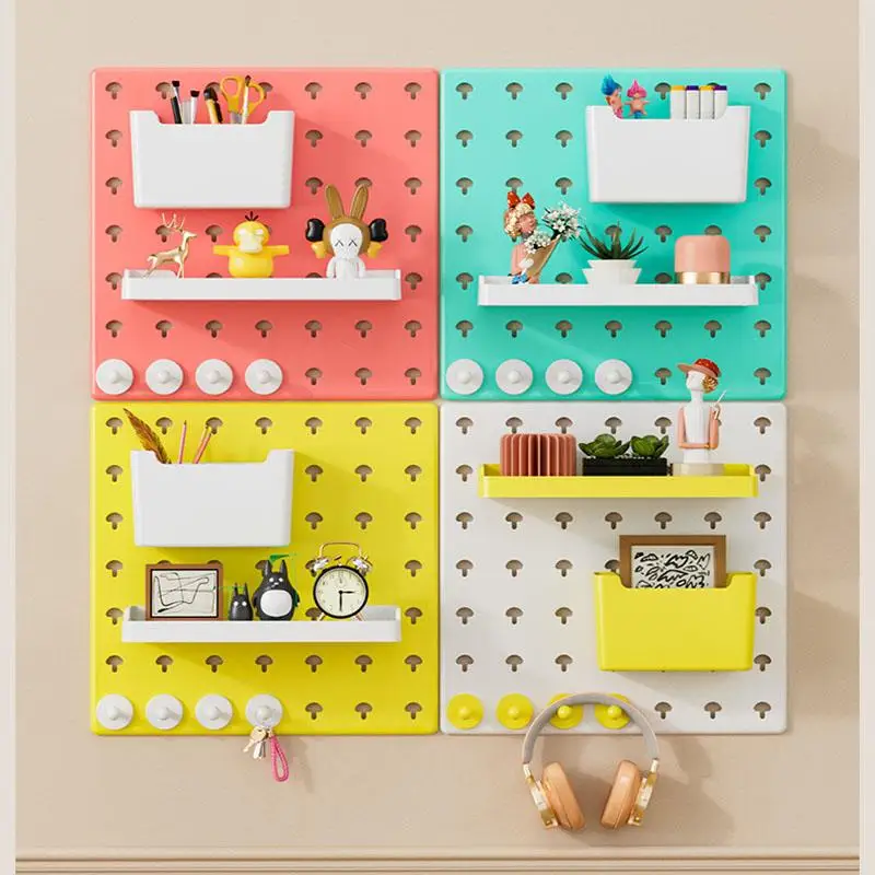 DIY Punch-free Hole Board Rack Wall Mount Storage Rack Organizer Pegboard Hole Board Hook Rack Organizer Kitchen Wall Shelf