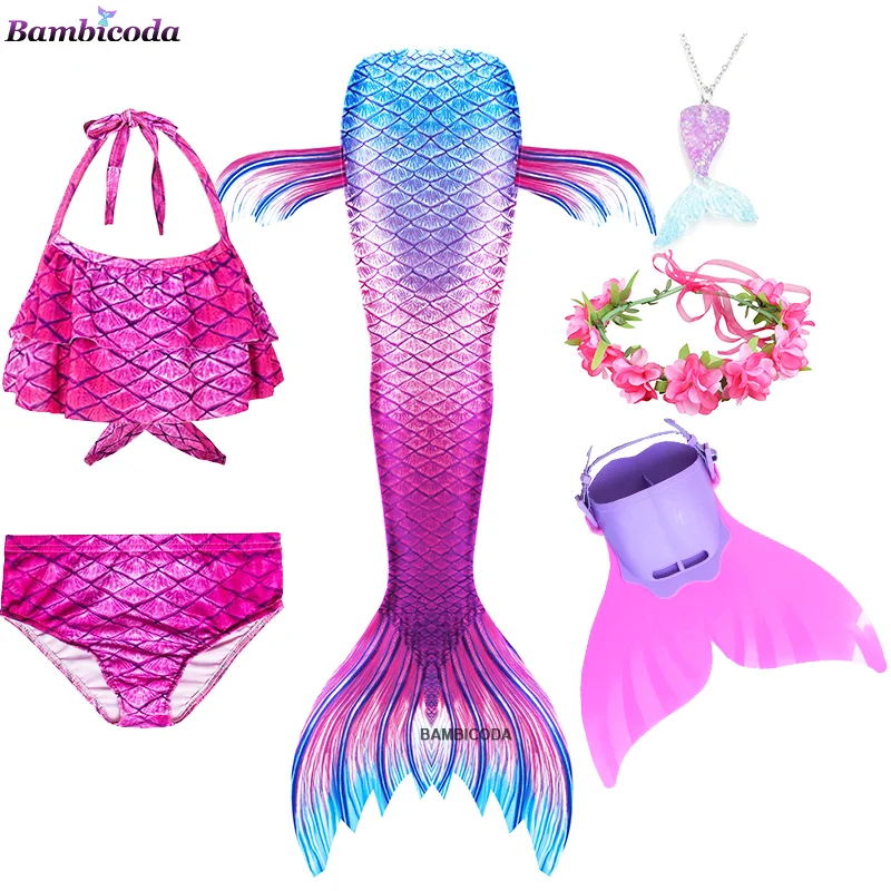 Summer Girl Mermaid Tails 2024 Swimming Suit Swimwear Kids Swimsuits for Girls 4 6 8 10 12 Years 5pcs/set Little Mermaid Costume