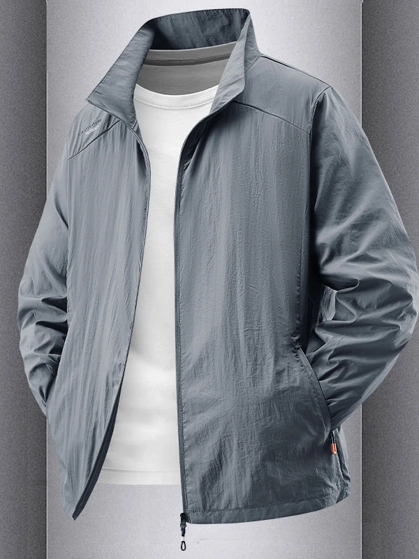 

Мужская летняя куртка из ледяного шелка с воротником-стойкой, быстросохнущая, ультратонкая, дышащая, модная, в современном стиле, с защитой от УФ-излучения