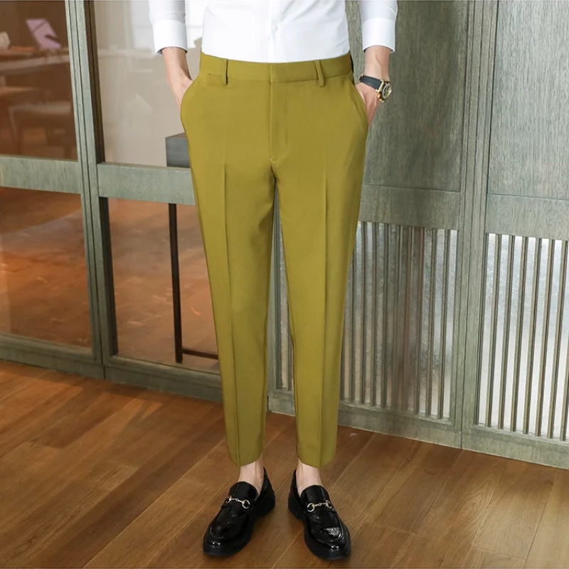 

2025 New Multi-color Spring Summer Thin Section Draping Tide Suit Pants for Men,Texture Slim Small Foot Men's Casual Trousers