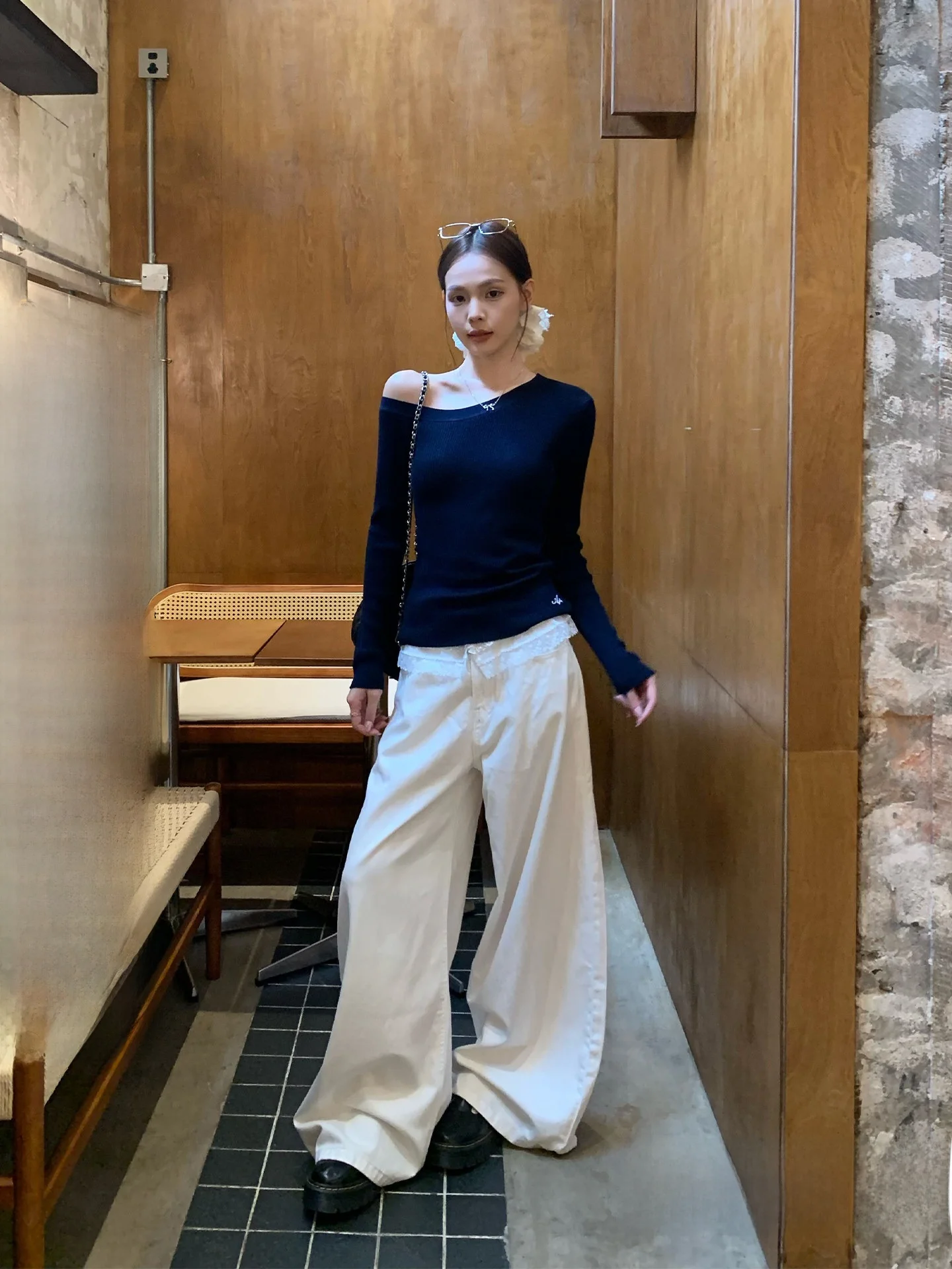 

Женские широкие повседневные брюки Song Zhengen с высокой талией, свободного кроя, в пол, в корейском стиле, прямые брюки-трубы