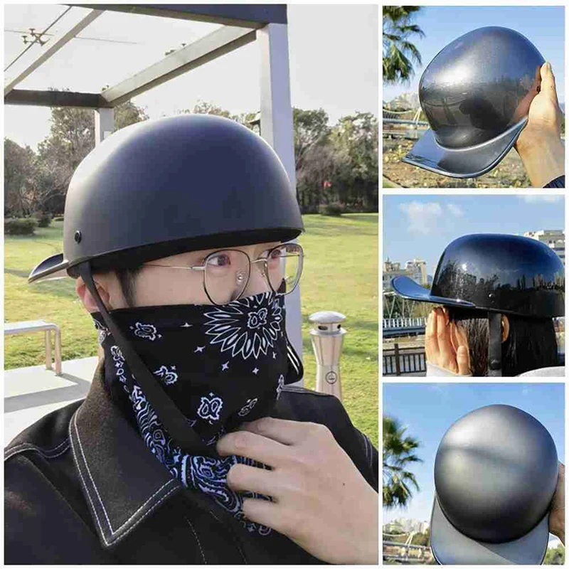 Motorcycle Retro Helmet Full Face Baseball Cap Helmet Peaked Cap Motorcycle Safety Accessories Bright Black