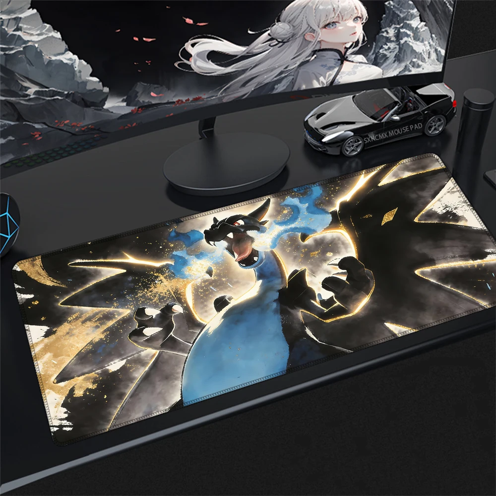 Gaming Mouse Pad Charizard XXL P-Pokemon Desk Mat Lock Edge Smooth Surface Computer Office Laptop Gamer Accessories Best Gift