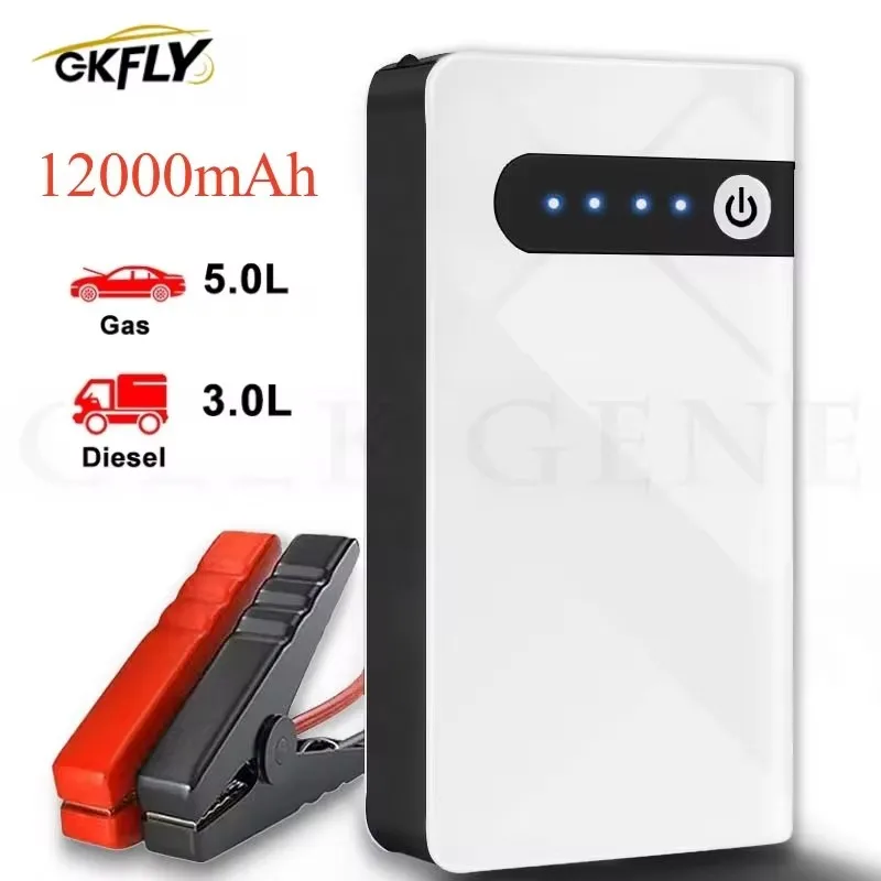 GKFLY 12000mAh Car Jump Starter Power Bank Portable Car Battery Booster Buster Charger 12V Starting Device Starter Cables