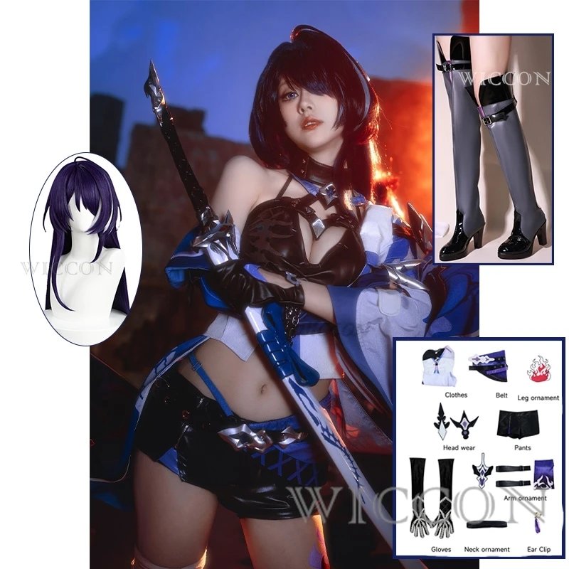 

Acheron Cosplay Game Honkai Star Rail Cosplay Costume Dress Wig Shoes Full Set Women Role Play Carnival Party Clothes Acheron