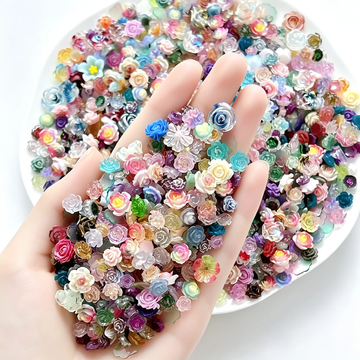 3D Creative Random Mixed Resin Flowers Series Nail Charms Colorful Simulated Rose Camellia Peony Nail Art Decorations DIY Nails