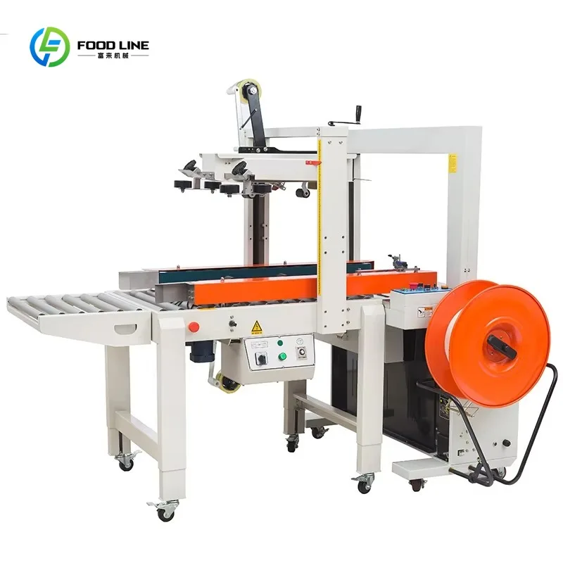 CE Approved Automatic Case Sealer Strapper Machine Carton Box Sealing Strapping Equipment for Factory Packaging Line Customized