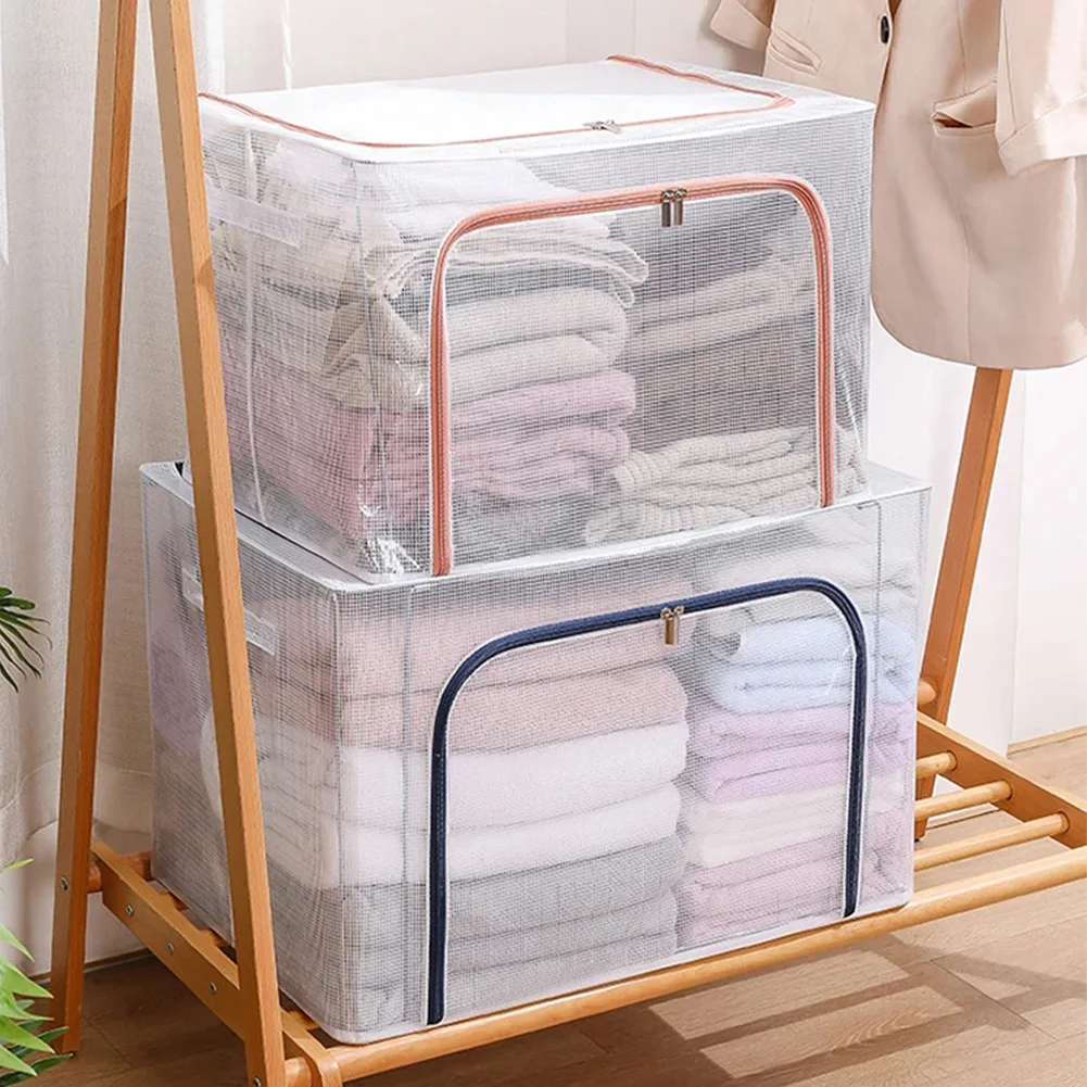 

24L Clear PVC Large Clothes Organizer Container Box Bin Foldable Organizer Storage Box Household Bag for Organizing Pants